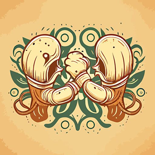 vector image of two squid boxing with gloves boho style on tan background