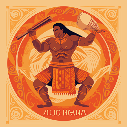 Craft a striking one-color vector illustration that showcases an exuberant Tongan warrior skillfully playing the traditional Tongan drums, known as nafa, while embodying the authentic cultural elements and vibrant heritage of Tonga.