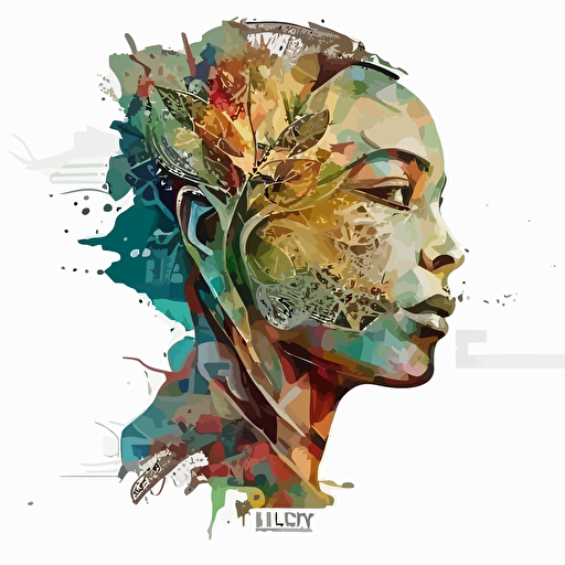 logo vector watercolor style an AI and humans painting converge ultra detailed and unique and exotic looking, hyper detailed and very good