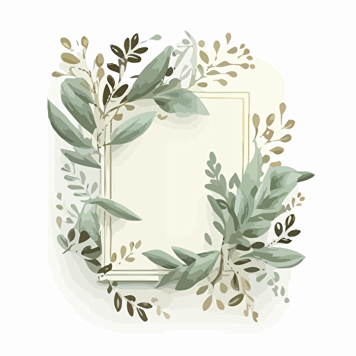 a vector minimalistic frame, rectangular, olive leaves, light mint color, on the white background
