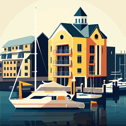simple vector drawing of marina buildings and dock