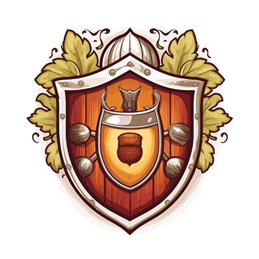 Vector cartoon shield crest of a acorn white background