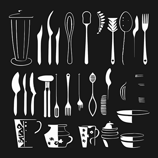 utensil set, 2d, vector, black and white