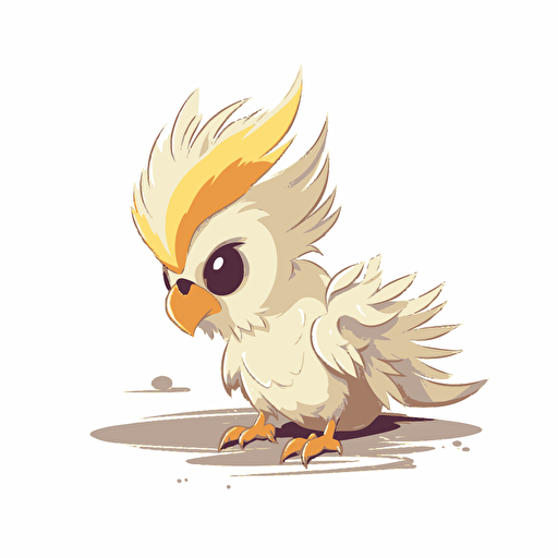cute cockatiel that thinks it's a dragon with its wings spread design, 2d, vector, white background