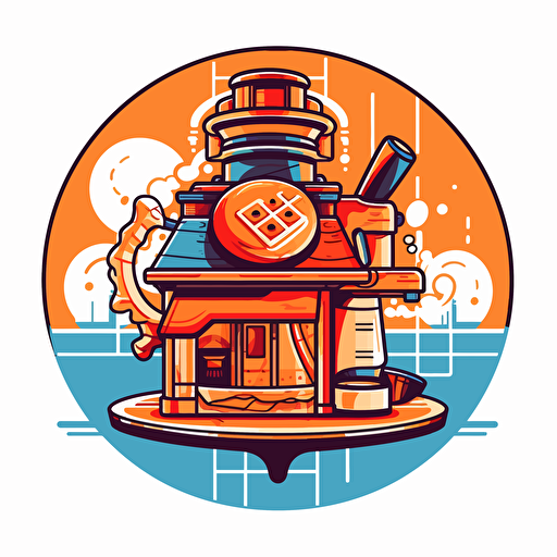 a coffeeshop logo showing a vector of a coffee machine with pancakes and waffles.