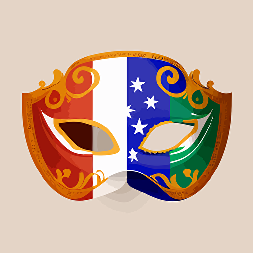 Venetian-style masquerade mask with a Texas flag design in a vector art cartoon style, flat color,