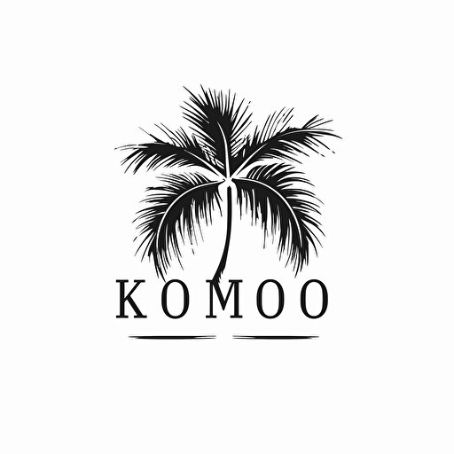 design vector logo with white background with text "kokomo" include palm leaf design in the last letter O, minimalist
