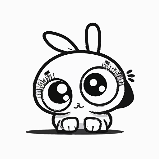 cute habbit in farm, big cute eyes, pixar style, simple outline and shapes, coloring page black and white comic book flat vector, white background