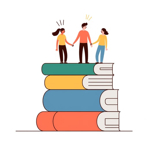 students standing on gigantic books