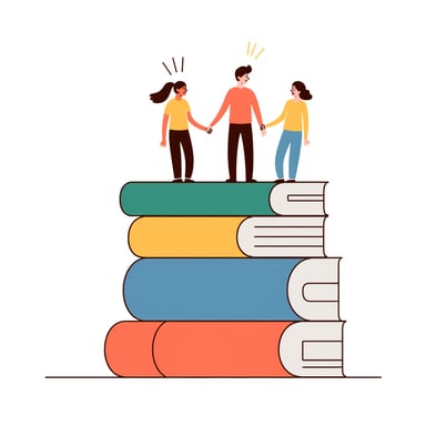 students standing on gigantic books