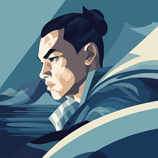 Vector illustration of Sokka, Aesthetics clean and minimalist, abstact water background, with dramatic lighting