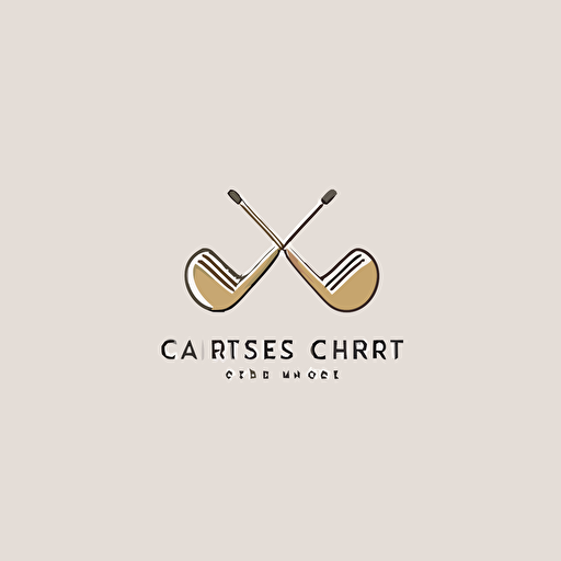 simple minimalist logo design that includes two putter golf clubs crossed and a croissant. Vector. Clean background