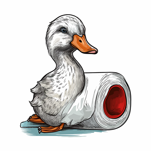 sticker, duck holding a roll duck tape, anamaniacs drawing, contour, vector, white background