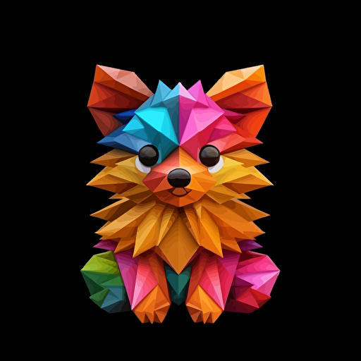 colorfull origami Pomeranian puppy dog, vector art, black background