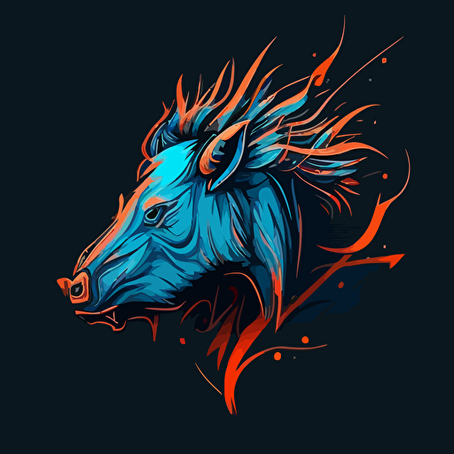 warthog, confident, focused, blue flame, vector logo, vector art, emblem, simple, cartoon, 2d