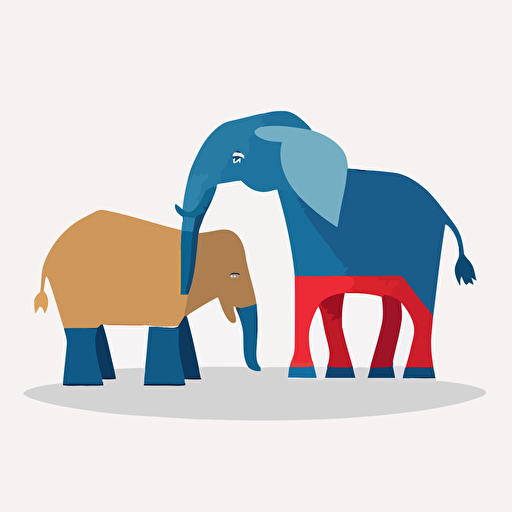 A democrat elephant versus a republican donkey, minimalistic, flat, vector design, white background
