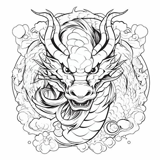 dragon Japanese style No Shadow Cartoon Coloring page Vector Simple