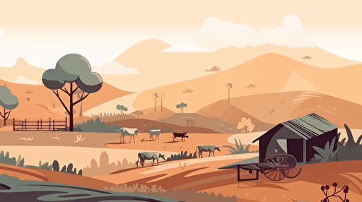 beautiful african landscape with modern farms and farming equipment. minimal vector design.