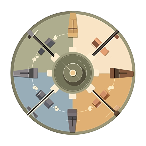 Minimalistic round war table in a logo style,geometric shapes, include softness and unity, top view, vector, cartoon style, white background