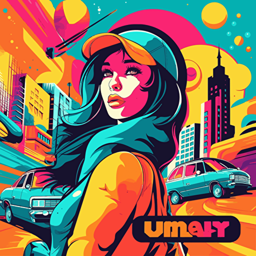 Create a digital art piece in Unreal Engine inspired by the 1960s Pop Art movement, showcasing creative elements from that era. The composition should evoke a sense of nostalgia and be suitable for a sticker design, using retro colors. Ensure that the artwork is in vector style and has a retro aesthetic, with a white background, a 16K resolution, and a transparent background, allowing for versatile usage without any text or numbers