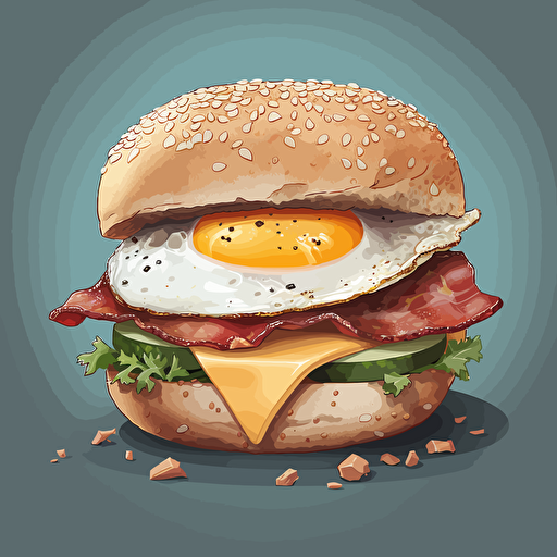 a vector illustration of an everything bagel, bacon egg and cheese sandwich