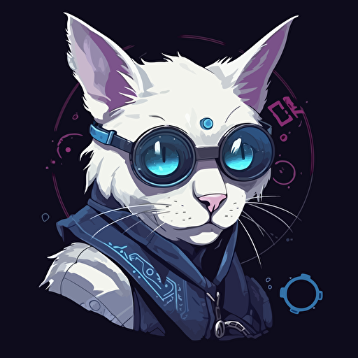character design, white cat wearing glasses, cyberpunk vector illustration