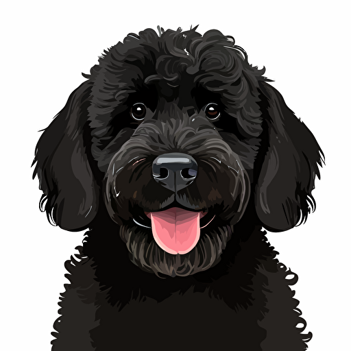 happy black Labrador poodle dog, simple vector art, white background