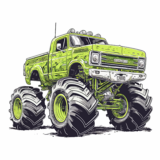 lime green Monster truck vector art white background