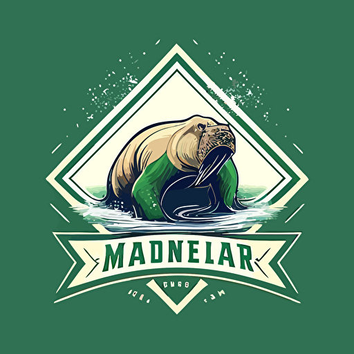 make a vector sport logo with a walrus in a green triangle and winter background