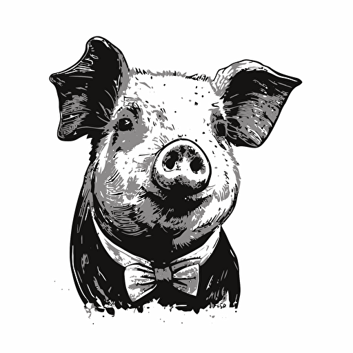 expressive pig, in style of charles williams, black and white, flat, vector, line drawling, white background ar 1:1