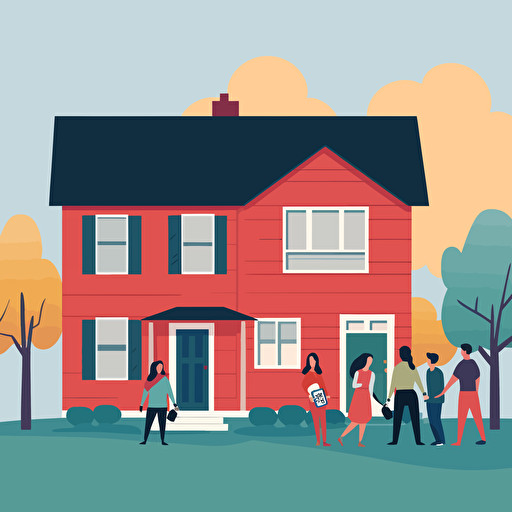 vector image of a new home with the buyers in the yard taking out the for sale sign