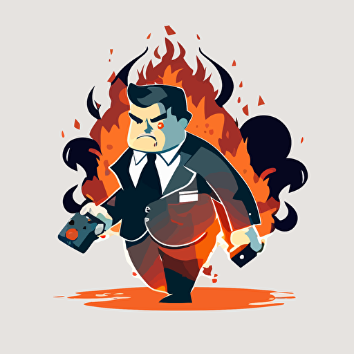 Mob boss on fire with game controller, simple, vector, no background
