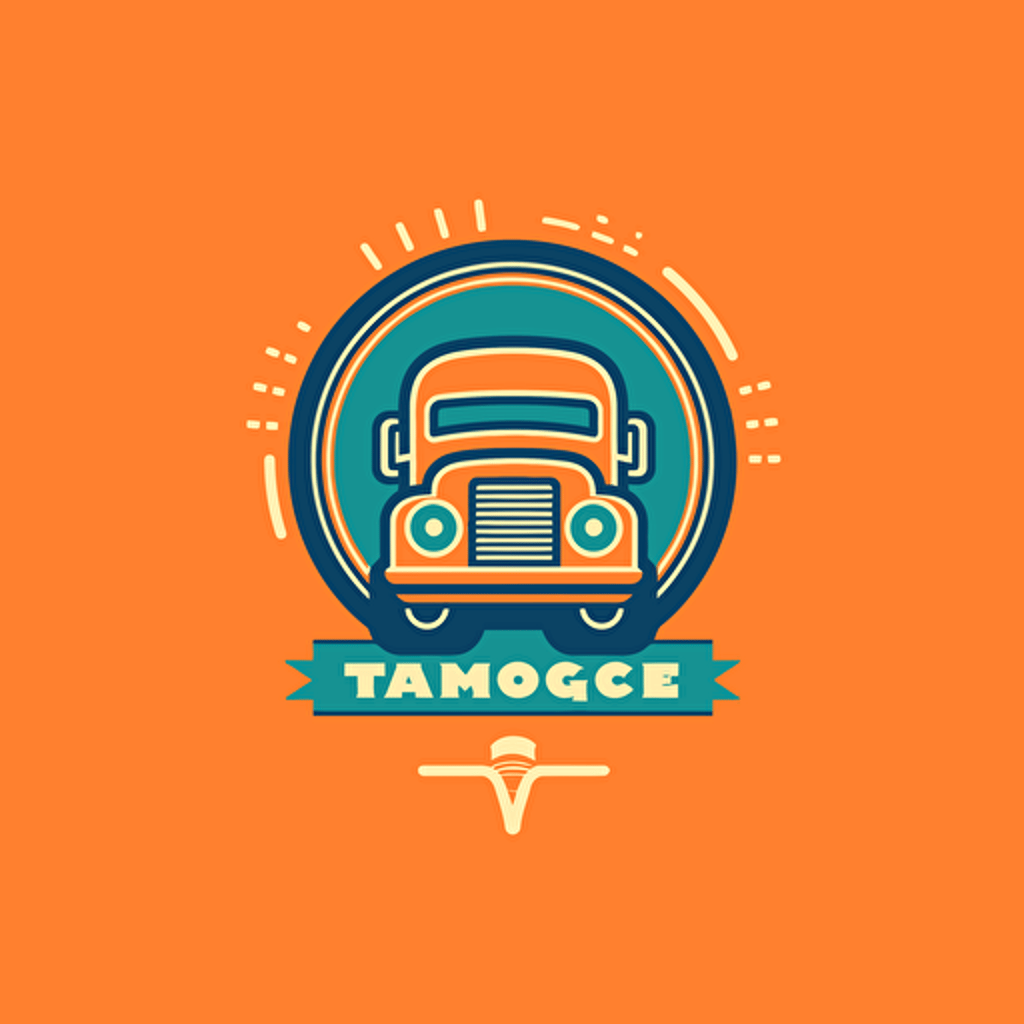 cool logo design for a Arcade company, flat, modern, vector, 2D, icon, semi truck, road, simple, happy vibes, vibrant