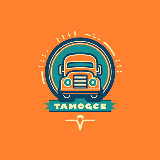 cool logo design for a Arcade company, flat, modern, vector, 2D, icon, semi truck, road, simple, happy vibes, vibrant