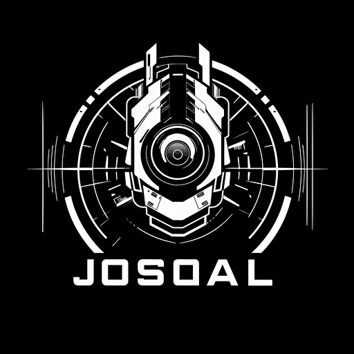 A DJ logo with text "Lost Signal", black white color, vector, sci fi style