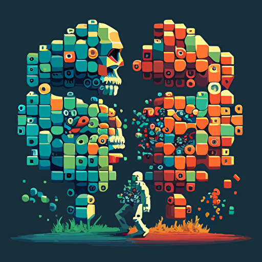 A stuning vector illustration, of the process and change in evolution, between atoms and pixels