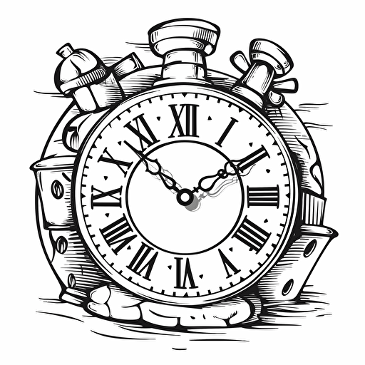 clock . No Shadow. Cartoon. Coloring page. Vector. Simple.