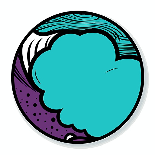 sticker of empty speech bubble on white background, vector, teal, purple, black, by Charles Burns,