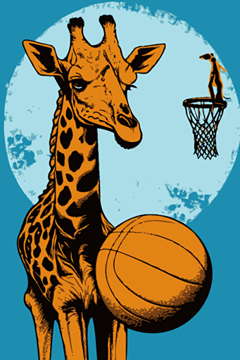 giraffe with basketball clothes, holding a basketball, vector art,