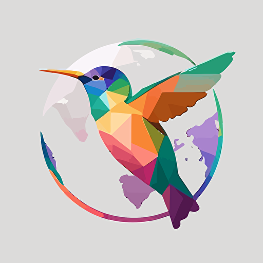 flat vector logo of circle, gradient, hummingbird wrapped around earth, simple minimal, by Ivan Chermayeff