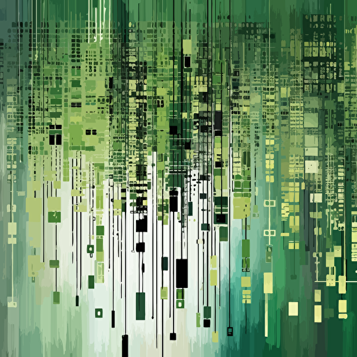 excel spreadsheet matrix rain, abstract, collage, modern art design, vector art, minimal style, green colors,