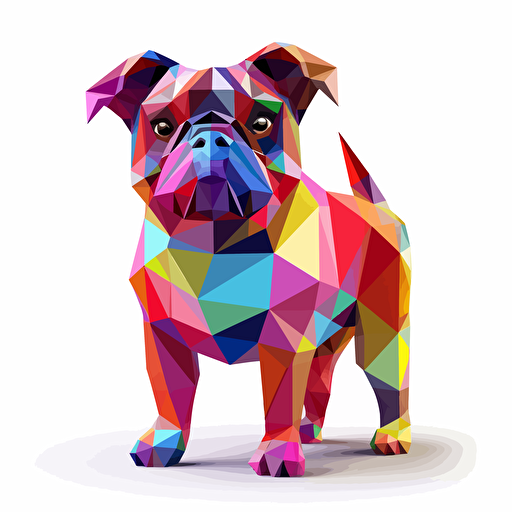 colorfull origami bulldog dog, vector art, white background