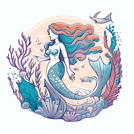 mermaid, magical creature, icon, premium vector art, white background, no splash background, adobe illustration tracing, svg,
