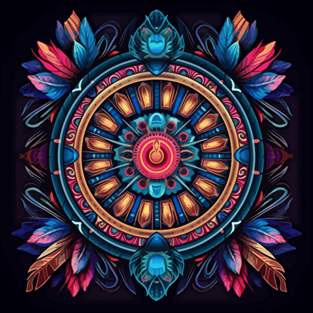 dart board, surrounded by elegant motifs, 2d vector, neon colours, epic composition, vector design on the edges of the image