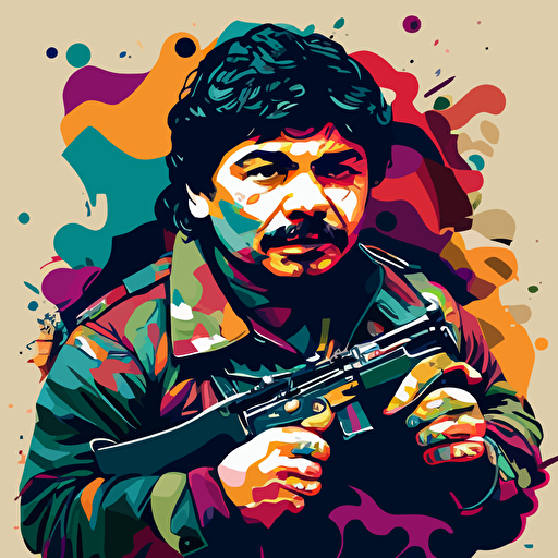 chapo guzman colorido con ak47 en vector