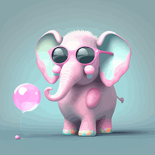 a very cute baby pink elephant wearing huge sunglasses, vector, bubble gum style
