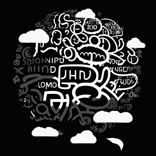 A simple "runic thought bubble cloud" with a few jumbled runic symbols, indicating mental confusion from the Dazed condition, black and white, vector, flat, svg, dnd style