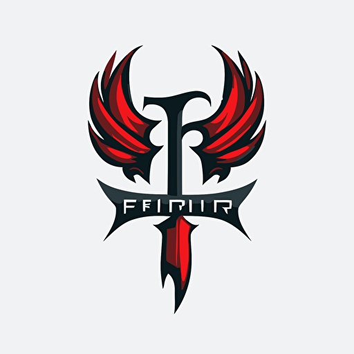 simple logo minimalist illustration of a sword with eagle wings red and black vector letter "F" letter "R"
