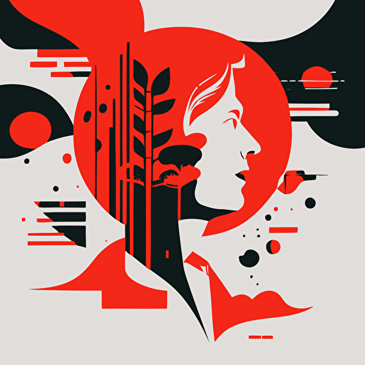 a person telling a story, vector corporate style, red accents