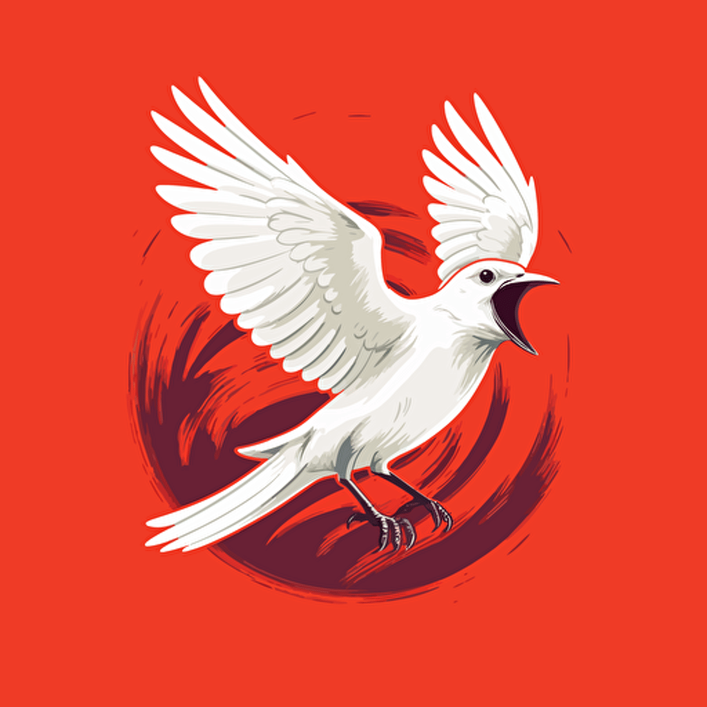 Vector illustration White Bellbird calling an emergency on red background